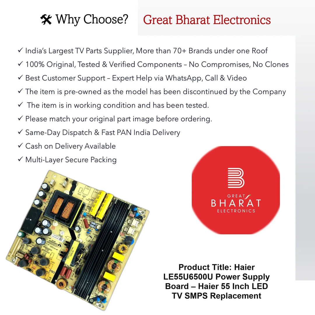 Haier LE55U6500U Power Supply Board – Haier 55 Inch LED TV SMPS Replacement - Great Bharat Electronics