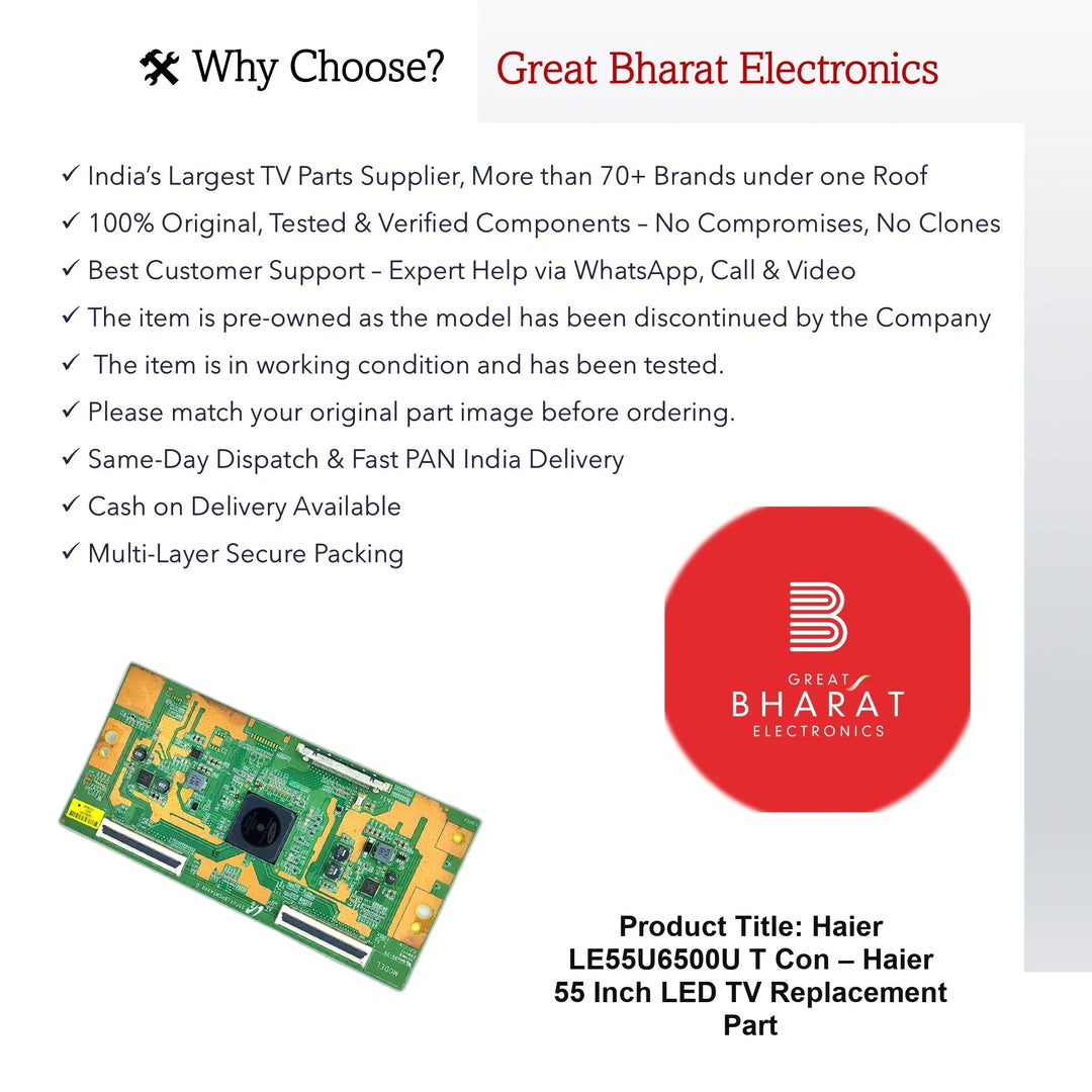 Haier LE55U6500U T-Con Board – Haier 55 Inch LED TV Replacement Part - Great Bharat Electronics