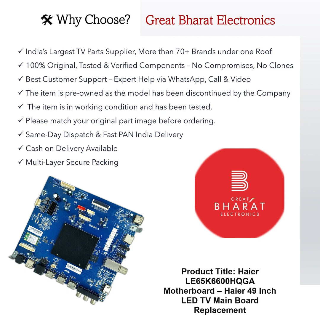 Haier LE65K6600HQGA Motherboard – Haier 49 Inch LED TV Main Board Replacement - Great Bharat Electronics