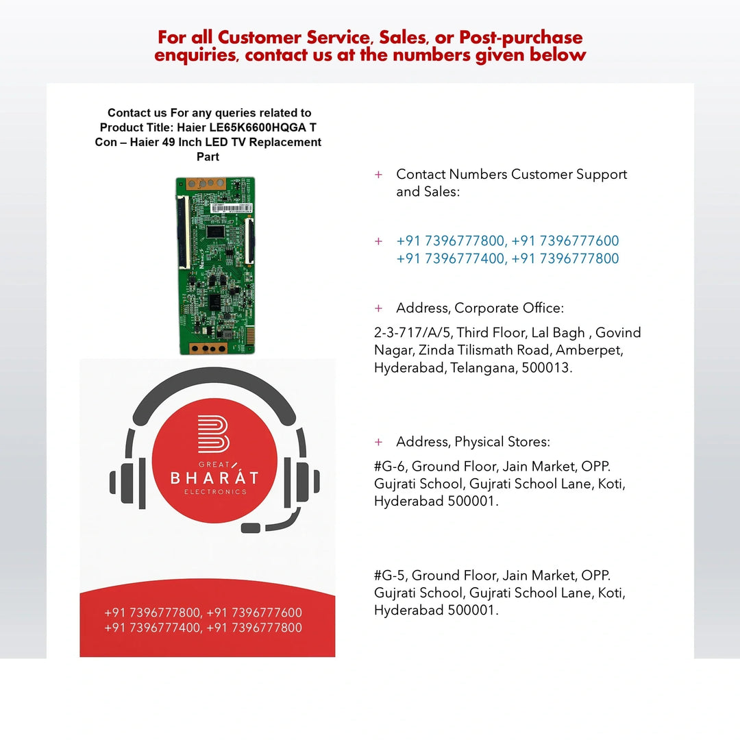 Haier LE65K6600HQGA T-Con Board β Haier 49 Inch LED TV Replacement Part - Great Bharat Electronics