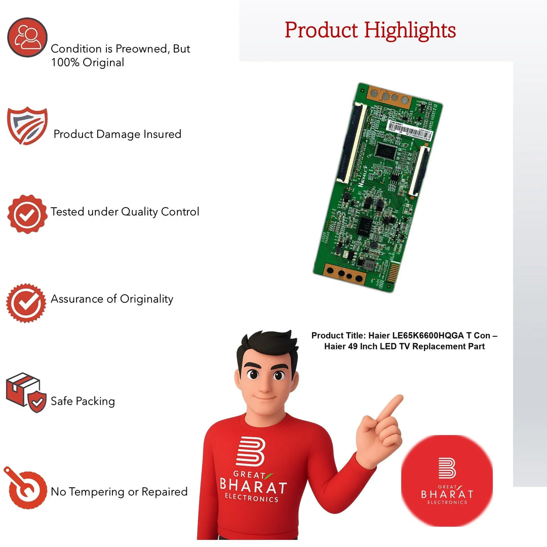 Haier LE65K6600HQGA T-Con Board β Haier 49 Inch LED TV Replacement Part - Great Bharat Electronics