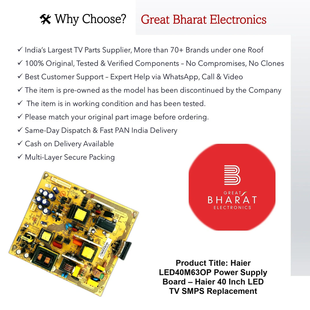 Haier LED40M63OP Power Supply Board – Haier 40 Inch LED TV SMPS Replacement - Great Bharat Electronics