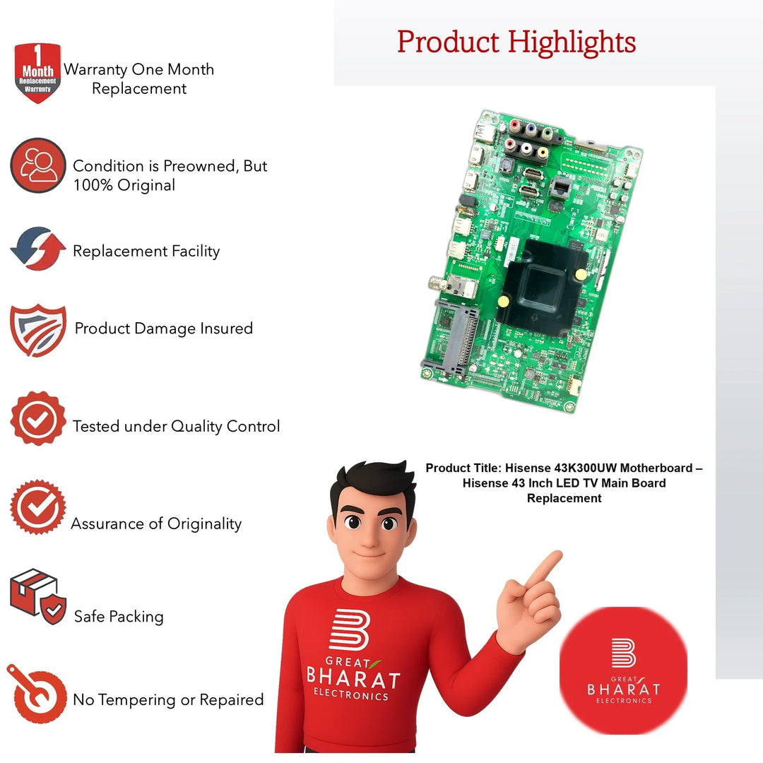 Hisense 43K300UW Motherboard – Hisense 43 Inch LED TV Main Board Replacement - Great Bharat Electronics