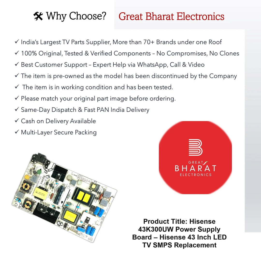 Hisense 43K300UW Power Supply Board – Hisense 43 Inch LED TV SMPS Replacement - Great Bharat Electronics