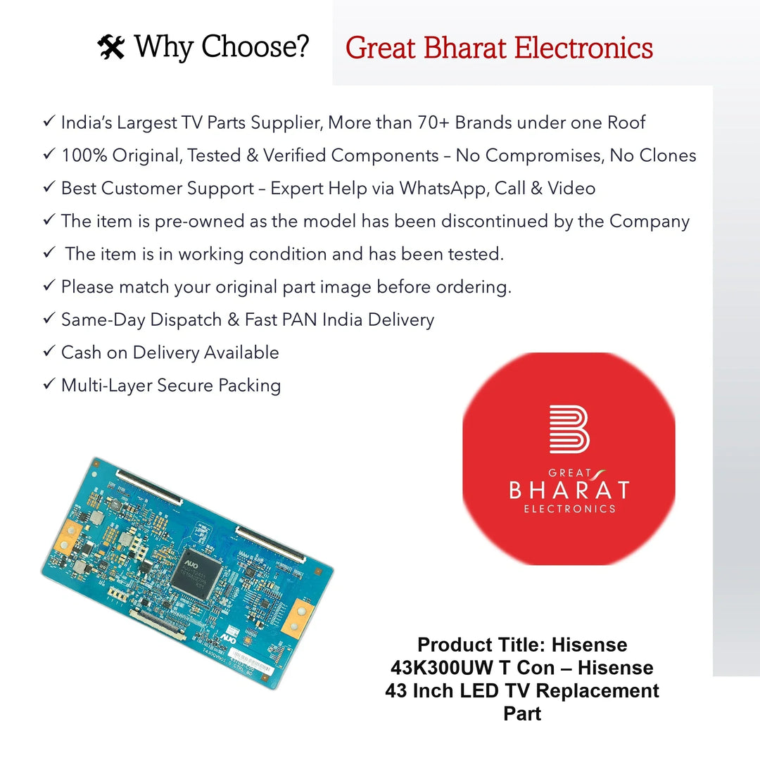 Hisense 43K300UW T-Con Board – Hisense 43 Inch LED TV Replacement Part - Great Bharat Electronics