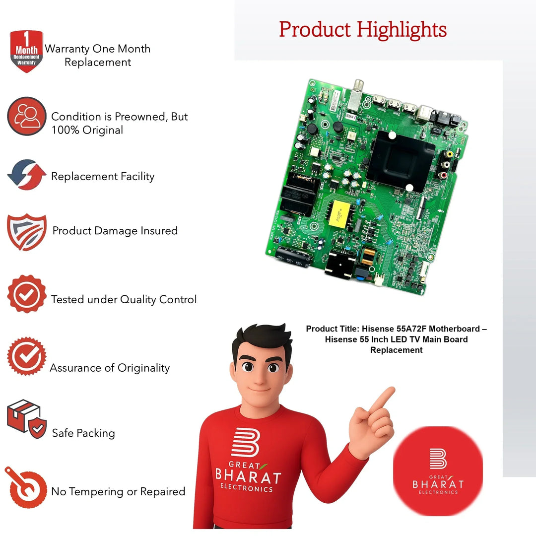 Hisense 55A72F Motherboard – Hisense 55 Inch LED TV Main Board Replacement - Great Bharat Electronics