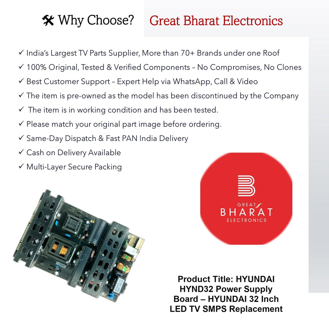 Hyundai HYND32 Power Supply Board – Hyundai 32 Inch LED TV SMPS Replacement - Great Bharat Electronics