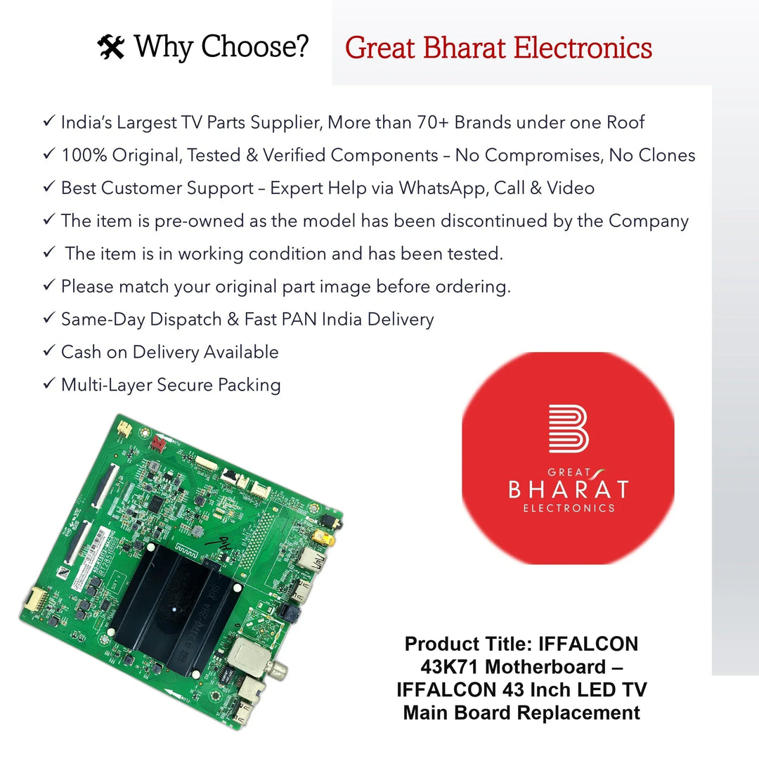 iFFALCON 43K71 Motherboard – iFFALCON 43 Inch LED TV Main Board Replacement - Great Bharat Electronics