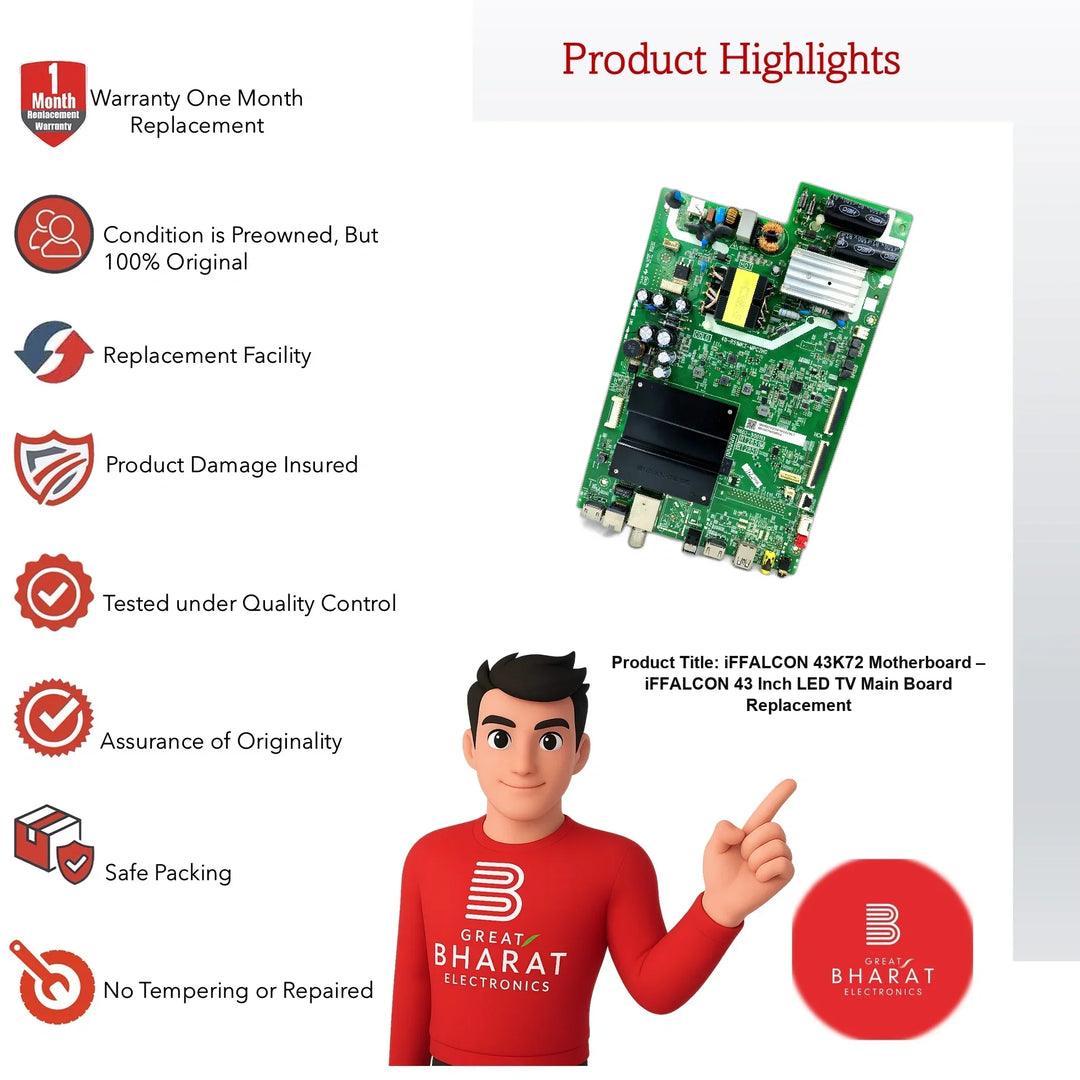 iFFALCON 43K72 Motherboard – iFFALCON 43 Inch LED TV Main Board Replacement - Great Bharat Electronics