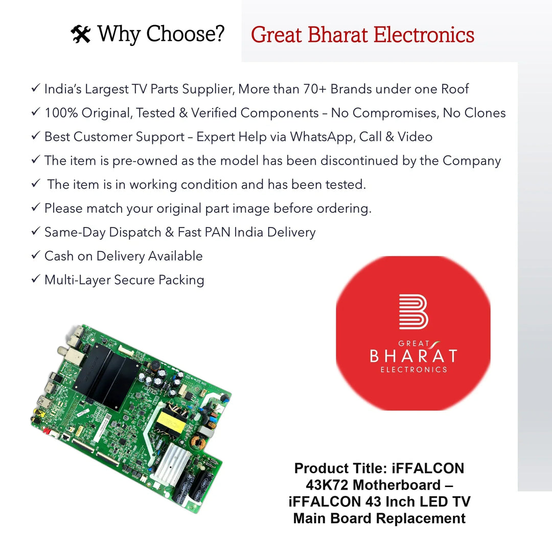 iFFALCON 43K72 Motherboard – iFFALCON 43 Inch LED TV Main Board Replacement - Great Bharat Electronics