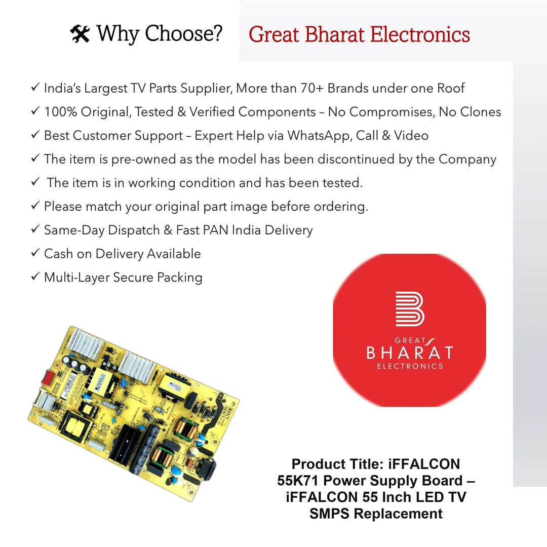 iFFALCON 55K71 Power Supply Board – iFFALCON 55 Inch LED TV SMPS Replacement - Great Bharat Electronics
