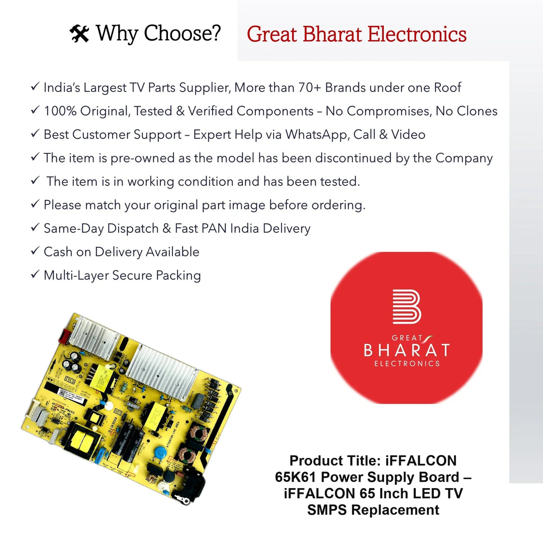 iFFALCON 65K61 Power Supply Board – iFFALCON 65 Inch LED TV SMPS Replacement - Great Bharat Electronics