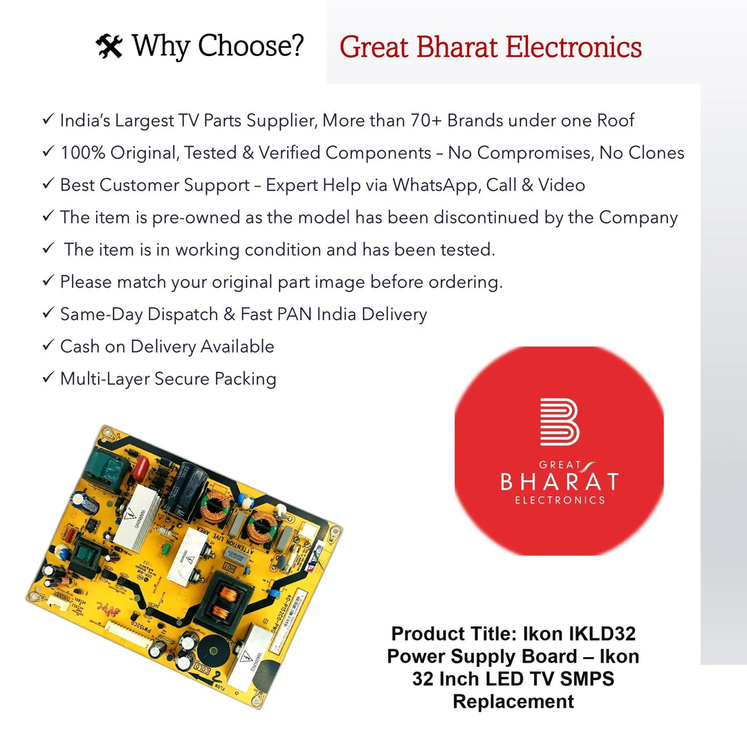 Ikon IKLD32 Power Supply Board – Ikon 32 Inch LED TV SMPS Replacement - Great Bharat Electronics