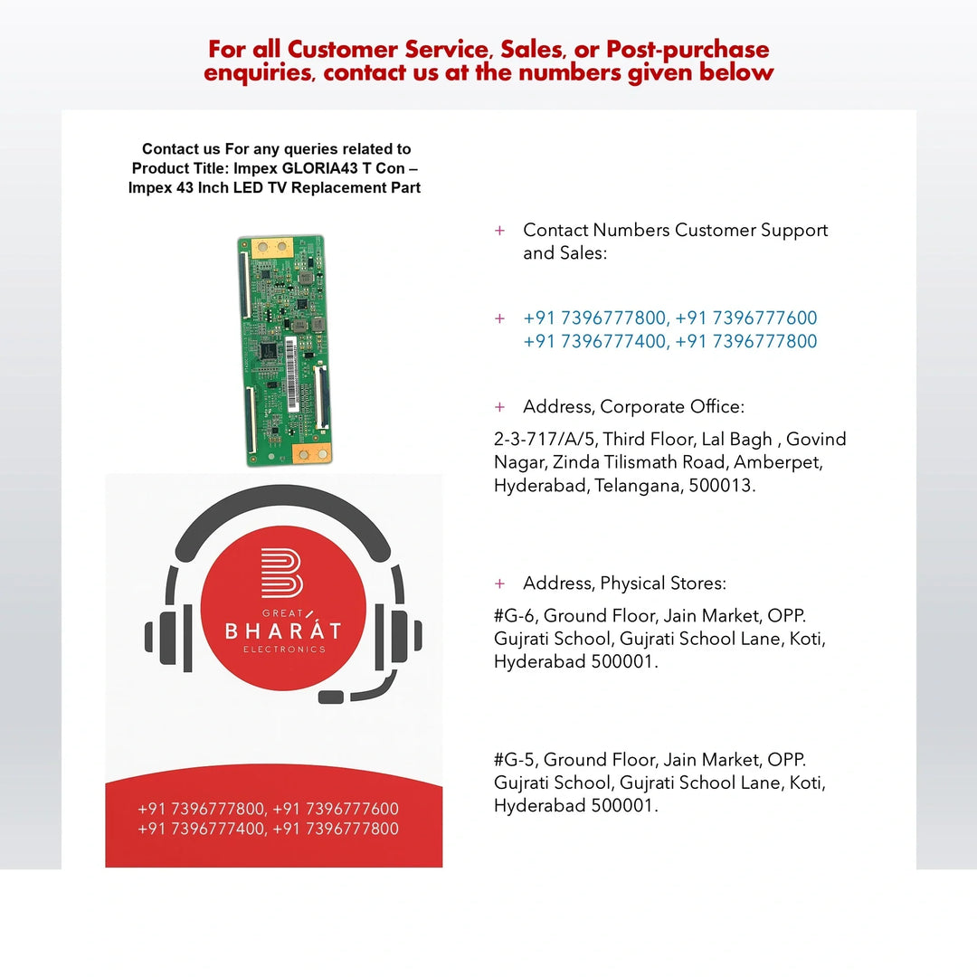 Impex GLORIA43 T-Con Board – Impex 43 Inch LED TV Replacement Part - Great Bharat Electronics