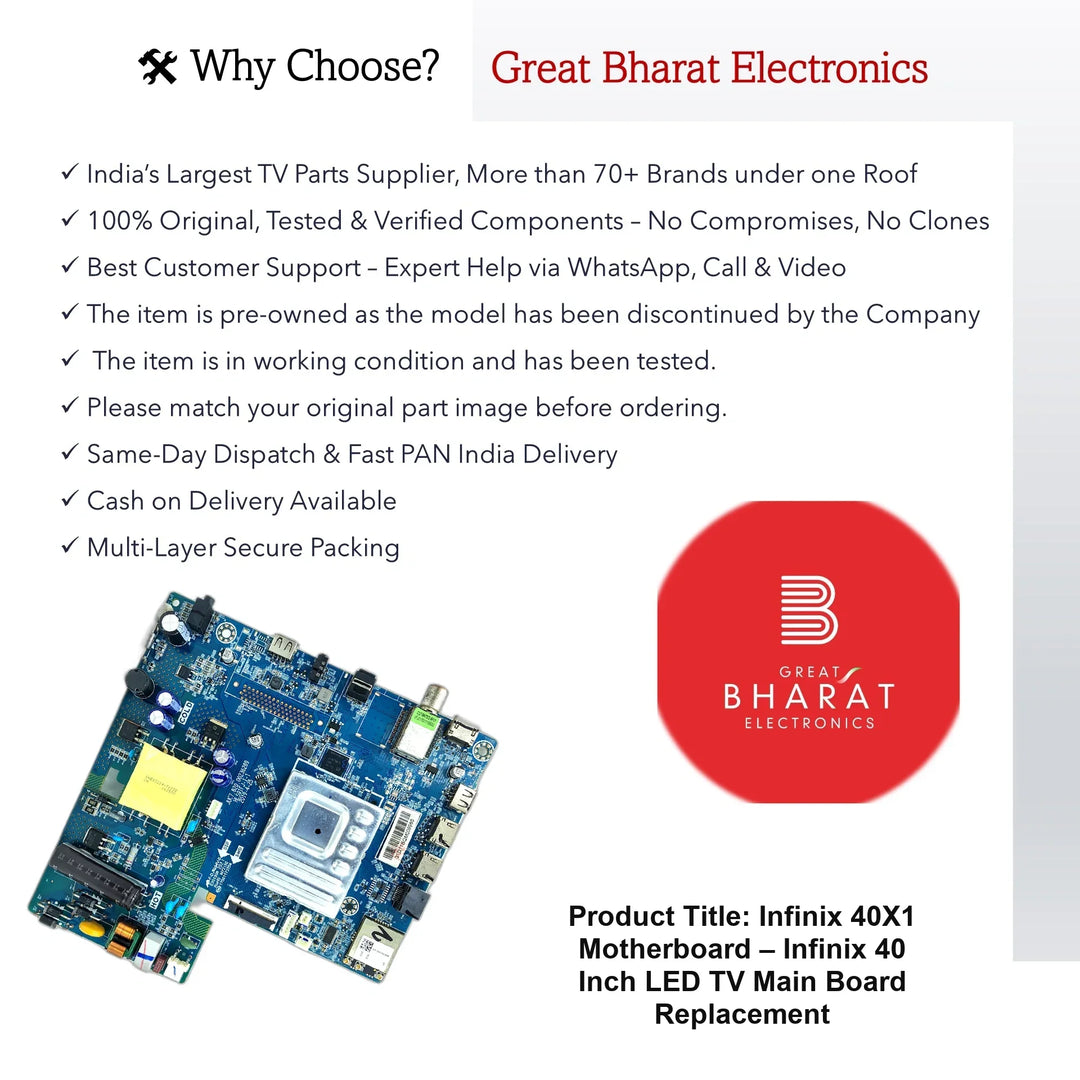 Infinix 40X1 Motherboard – Infinix 40 Inch LED TV Main Board Replacement - Great Bharat Electronics