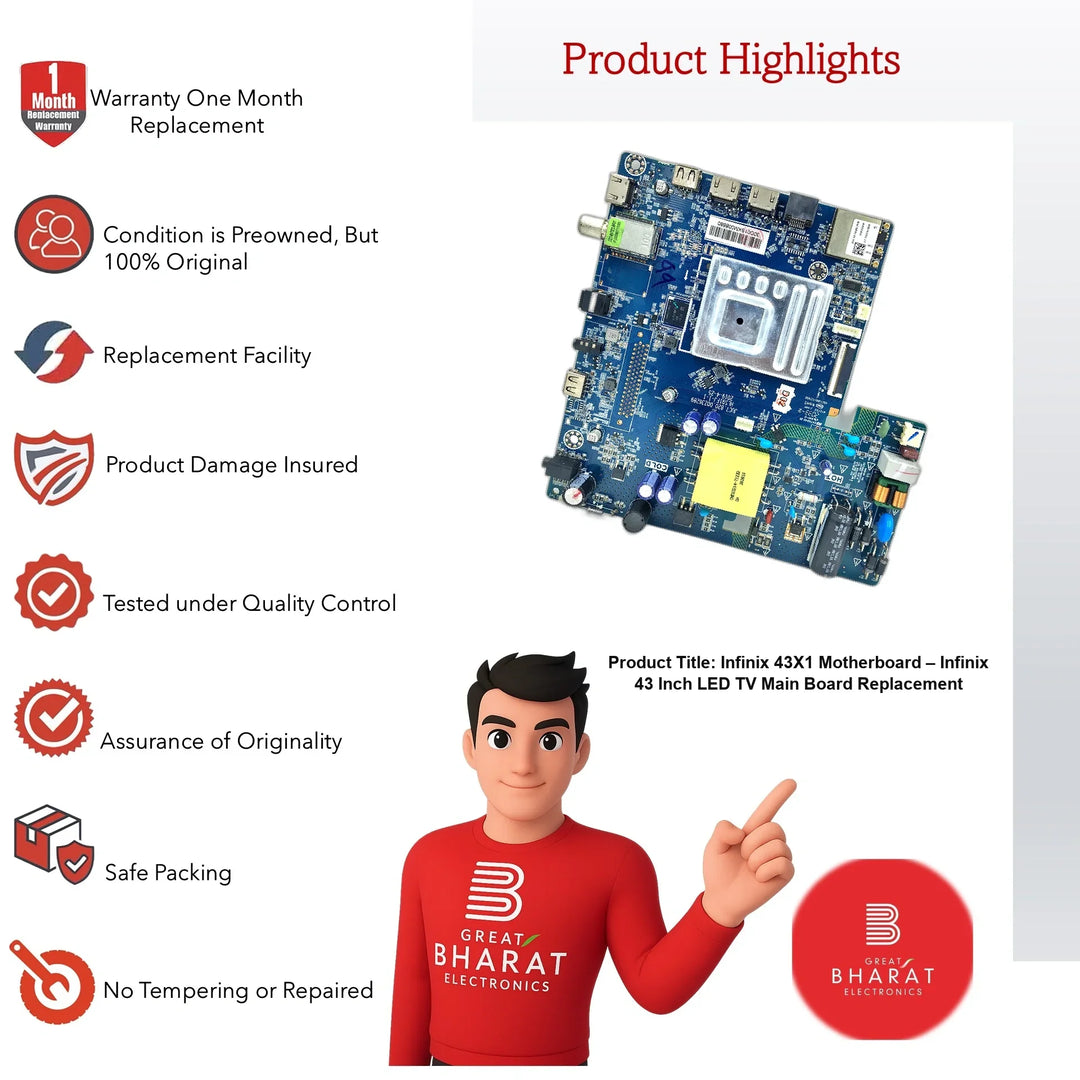 Infinix 43X1 Motherboard – Infinix 43 Inch LED TV Main Board Replacement - Great Bharat Electronics