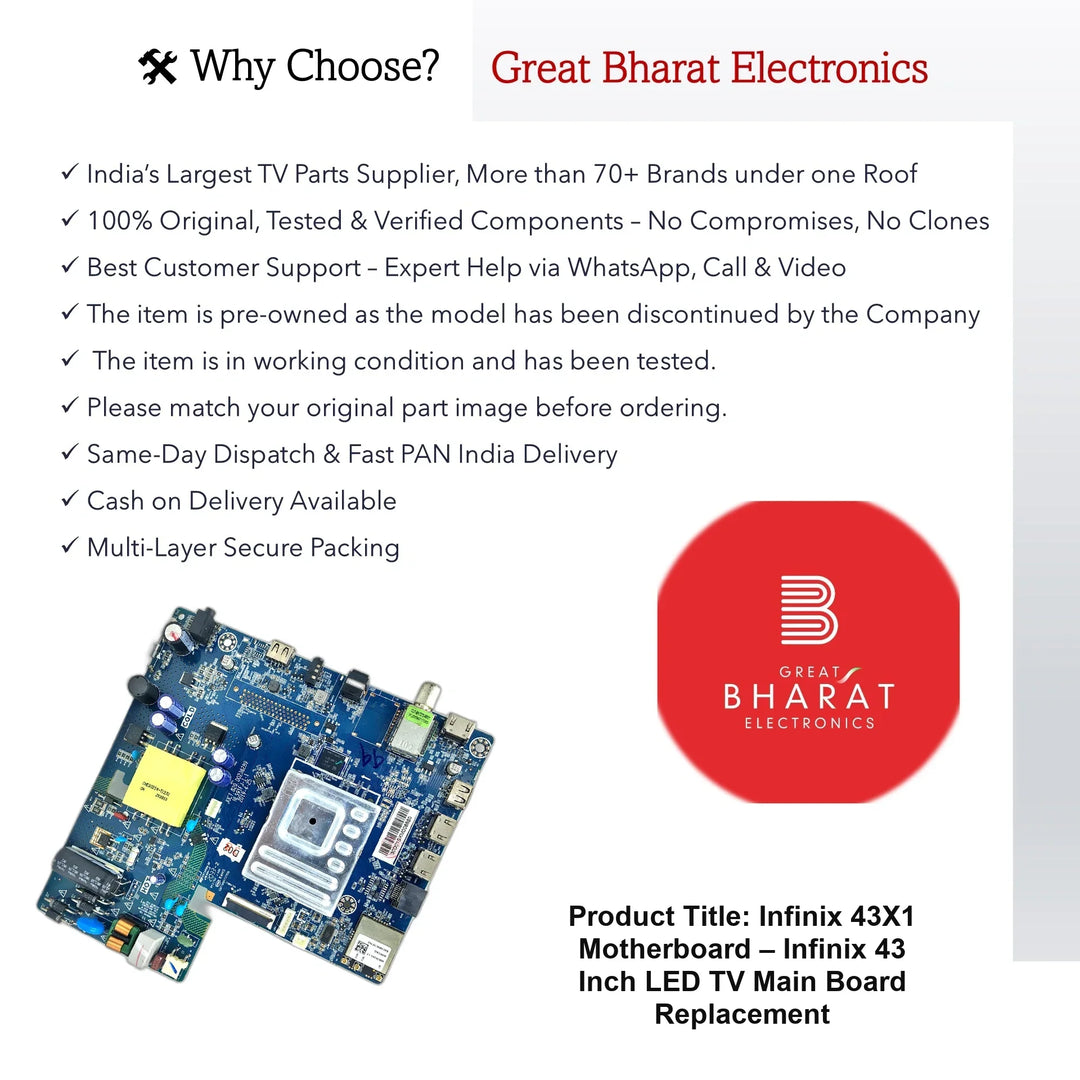 Infinix 43X1 Motherboard – Infinix 43 Inch LED TV Main Board Replacement - Great Bharat Electronics