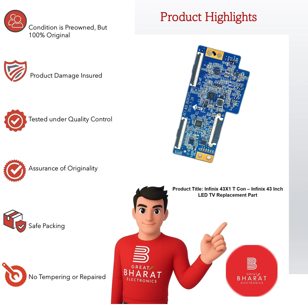 Infinix 43X1 T-Con Board – Infinix 43 Inch LED TV Replacement Part - Great Bharat Electronics