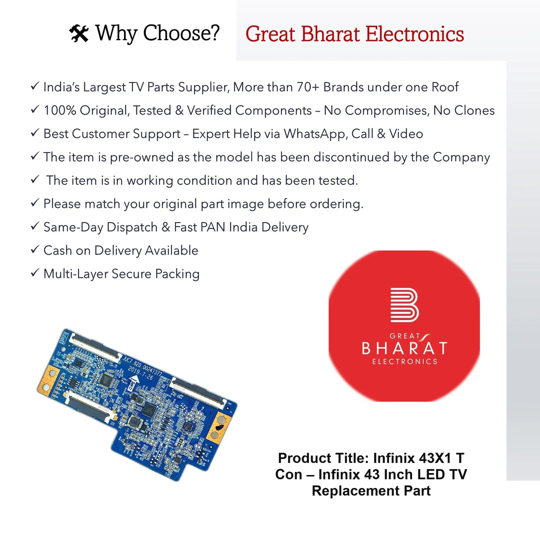 Infinix 43X1 T-Con Board – Infinix 43 Inch LED TV Replacement Part - Great Bharat Electronics