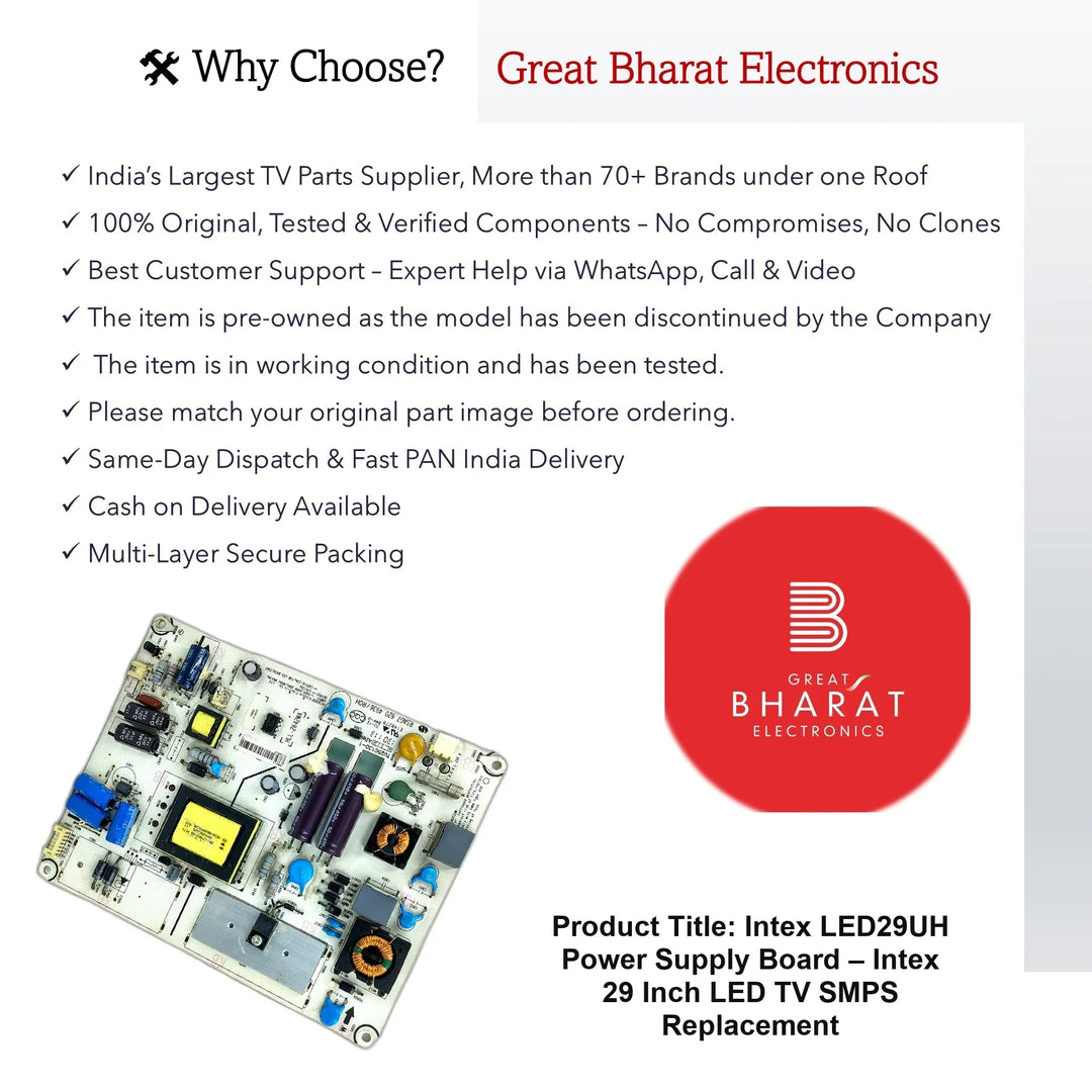 Intex LED29UH Power Supply Board – Intex 29 Inch LED TV SMPS Replacement - Great Bharat Electronics