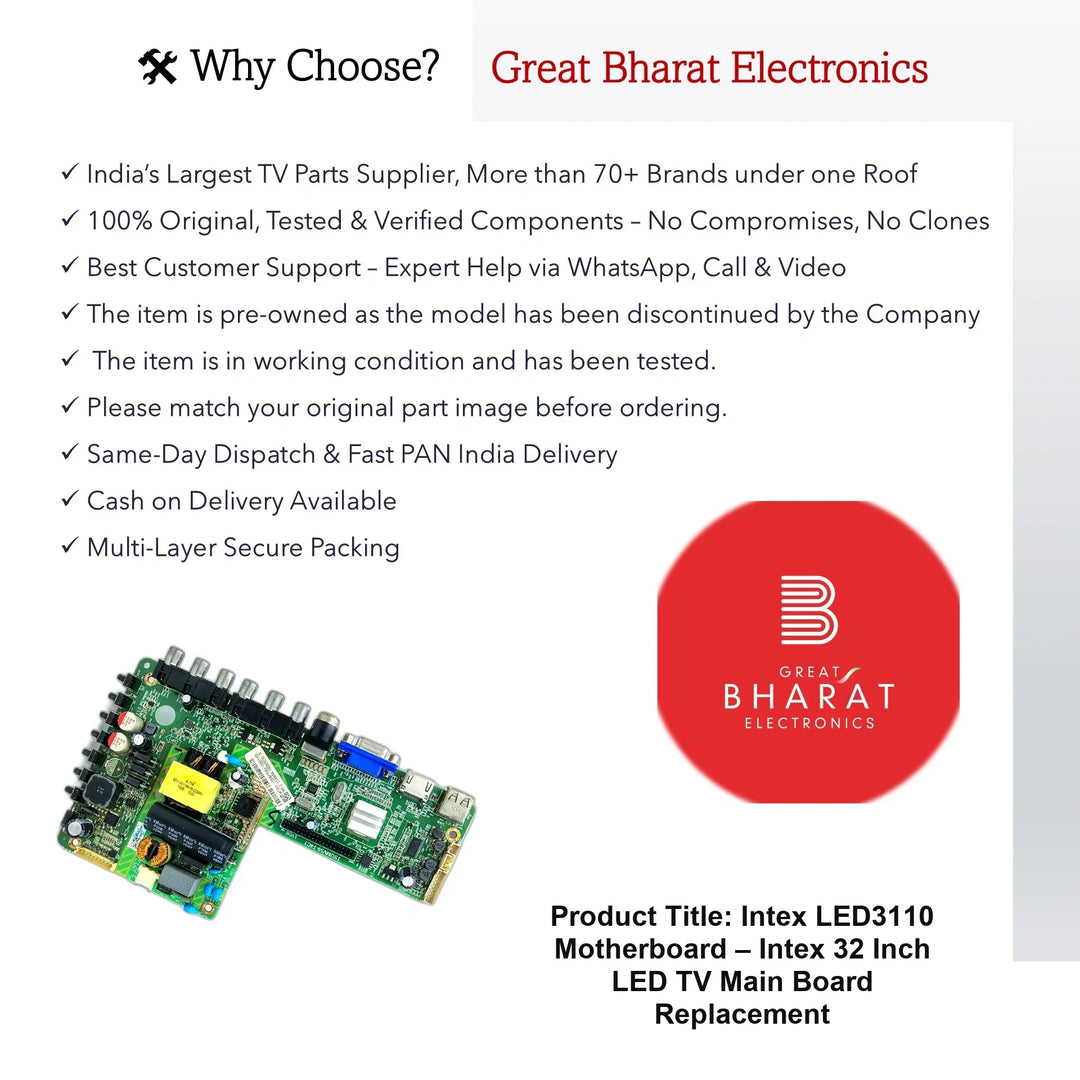 Intex LED3110 Motherboard – Intex 32 Inch LED TV Main Board Replacement - Great Bharat Electronics
