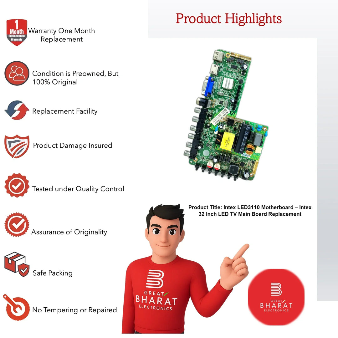 Intex LED3110 Motherboard – Intex 32 Inch LED TV Main Board Replacement - Great Bharat Electronics