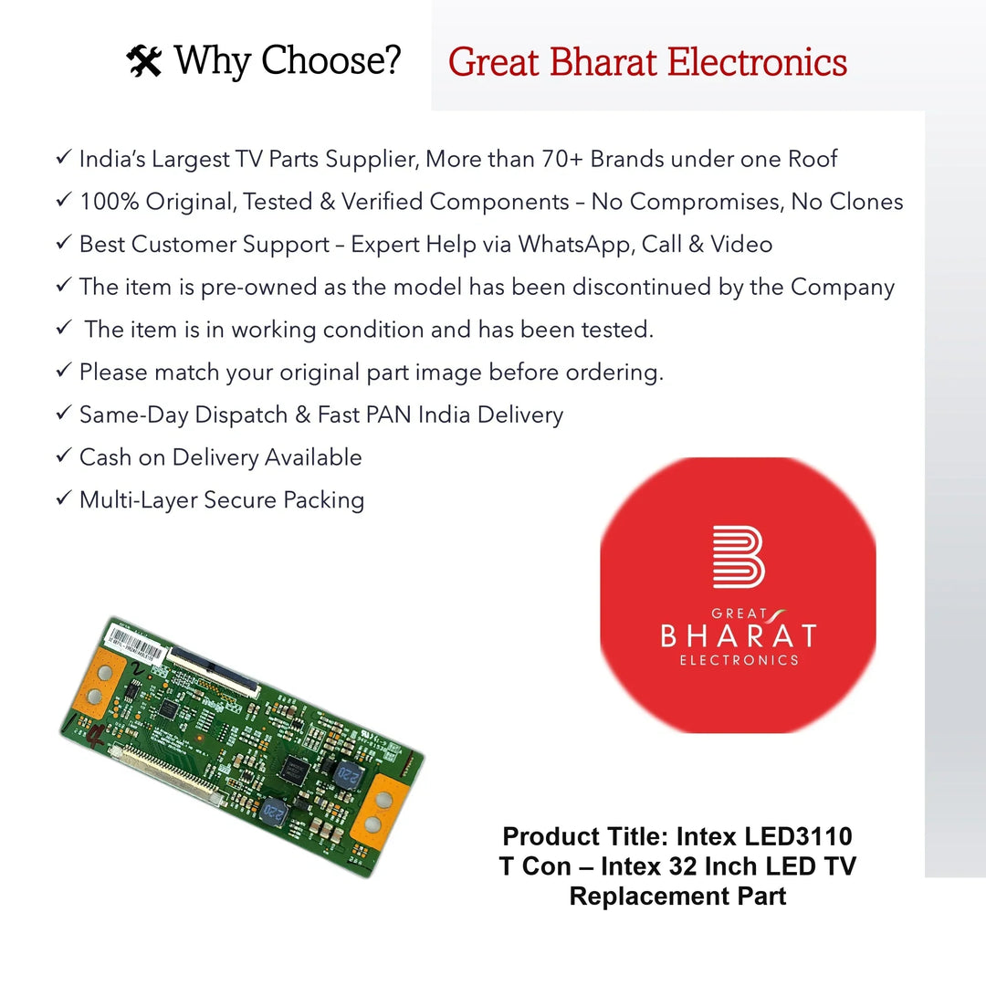 Intex LED3110 T-Con Board β Intex 32 Inch LED TV Replacement Part - Great Bharat Electronics
