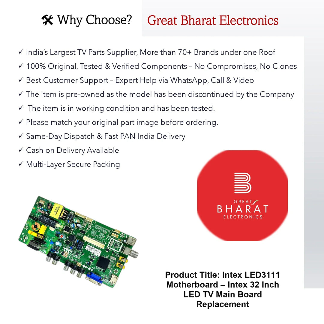 Intex LED3111 Motherboard – Intex 32 Inch LED TV Main Board Replacement - Great Bharat Electronics