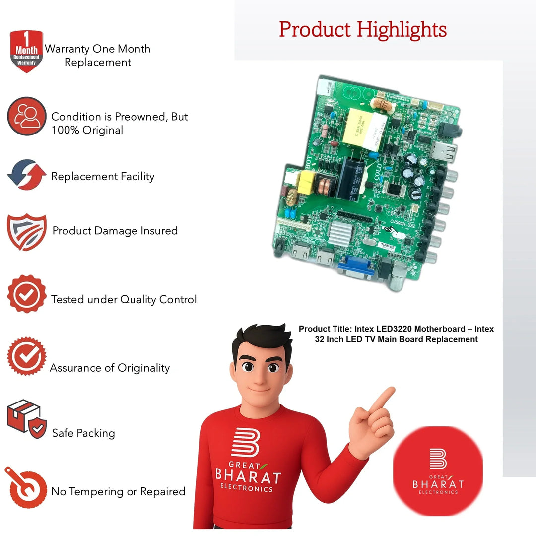 Intex LED3220 Motherboard – Intex 32 Inch LED TV Main Board Replacement - Great Bharat Electronics