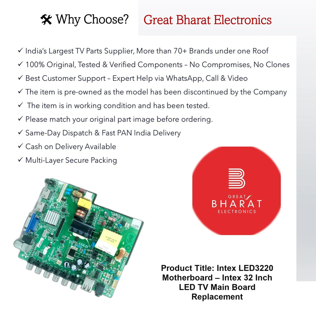Intex LED3220 Motherboard – Intex 32 Inch LED TV Main Board Replacement - Great Bharat Electronics
