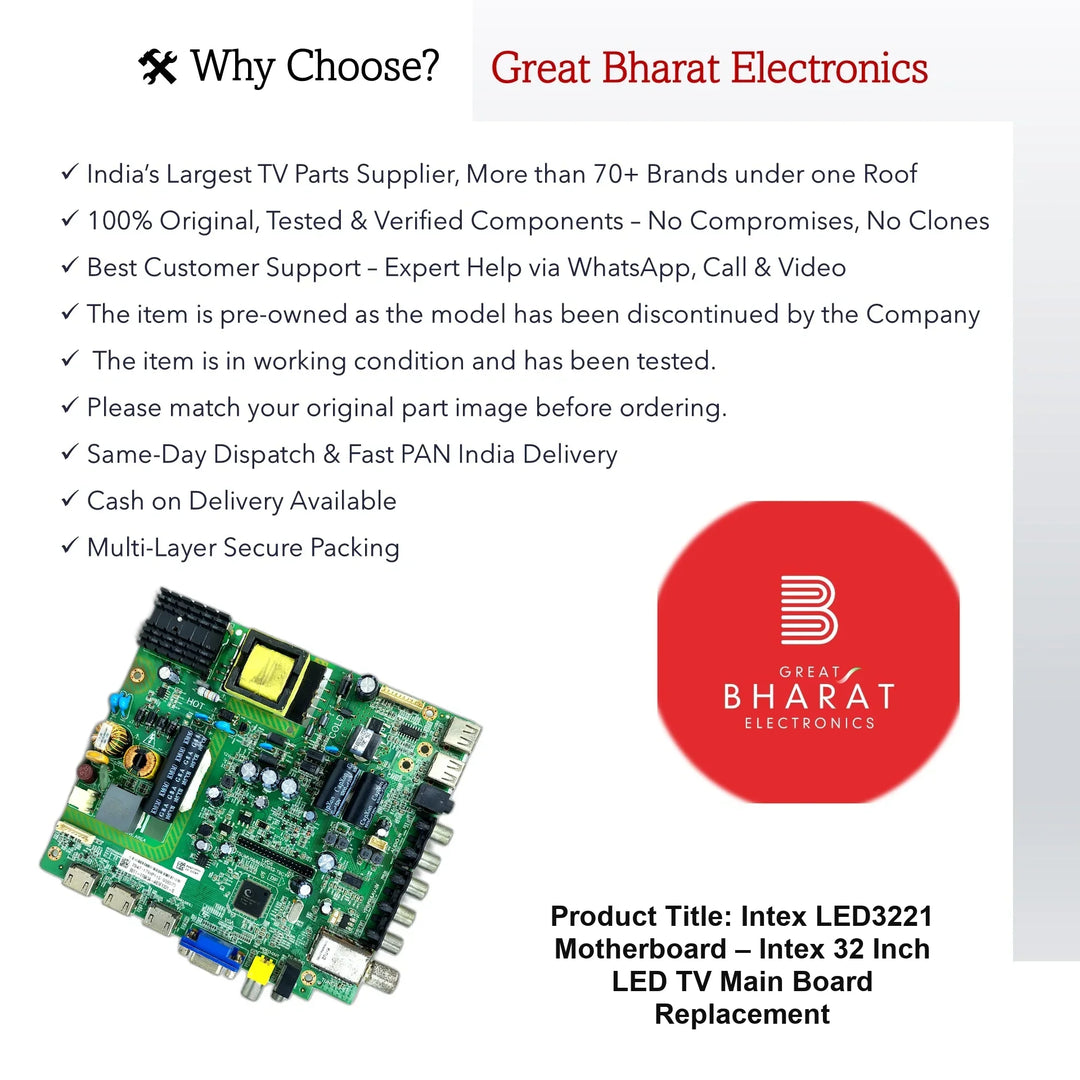 Intex LED3221 Motherboard – Intex 32 Inch LED TV Main Board Replacement - Great Bharat Electronics