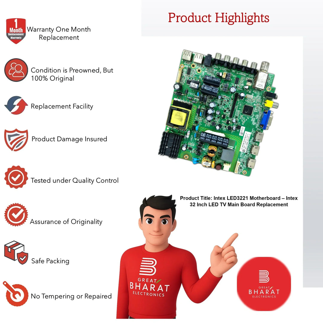 Intex LED3221 Motherboard – Intex 32 Inch LED TV Main Board Replacement - Great Bharat Electronics
