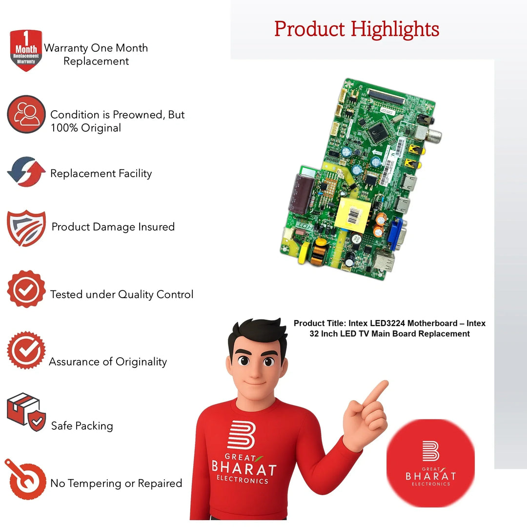 Intex LED3224 Motherboard – Intex 32 Inch LED TV Main Board Replacement - Great Bharat Electronics