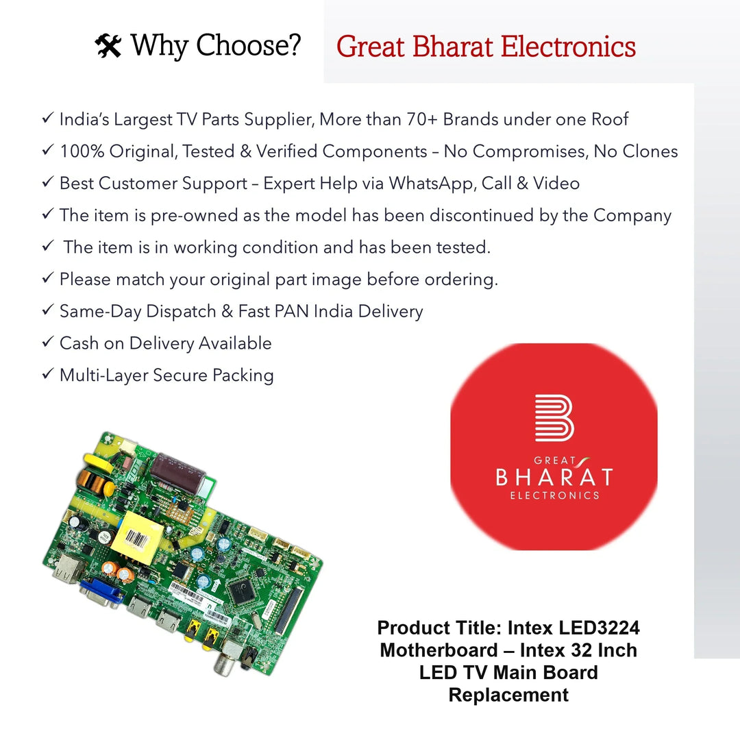 Intex LED3224 Motherboard – Intex 32 Inch LED TV Main Board Replacement - Great Bharat Electronics