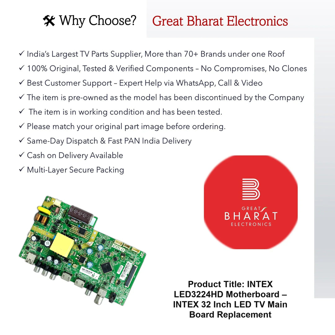 Intex LED3224HD Motherboard – Intex 32 Inch LED TV Main Board Replacement - Great Bharat Electronics