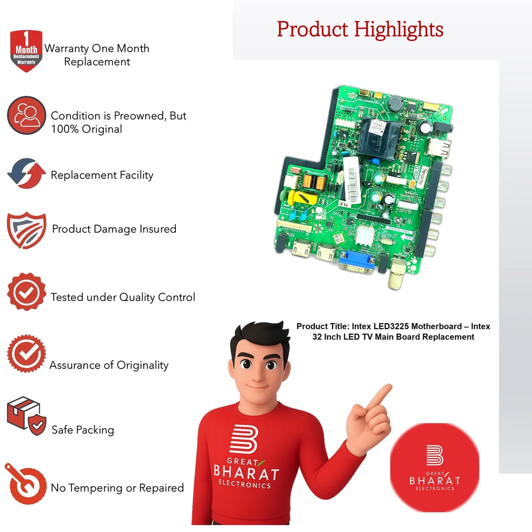Intex LED3225 Motherboard – Intex 32 Inch LED TV Main Board Replacement - Great Bharat Electronics