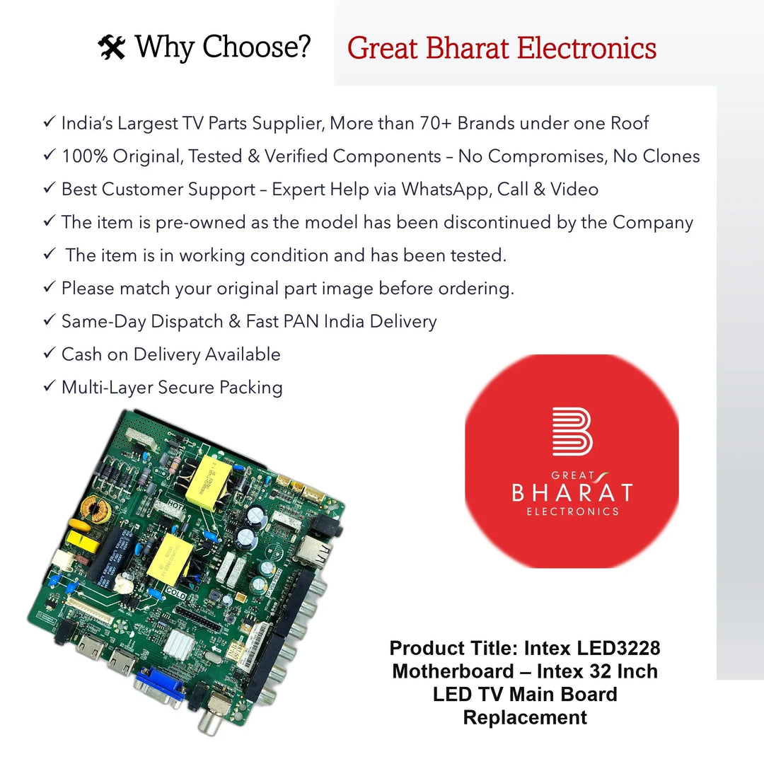 Intex LED3228 Motherboard – Intex 32 Inch LED TV Main Board Replacement - Great Bharat Electronics
