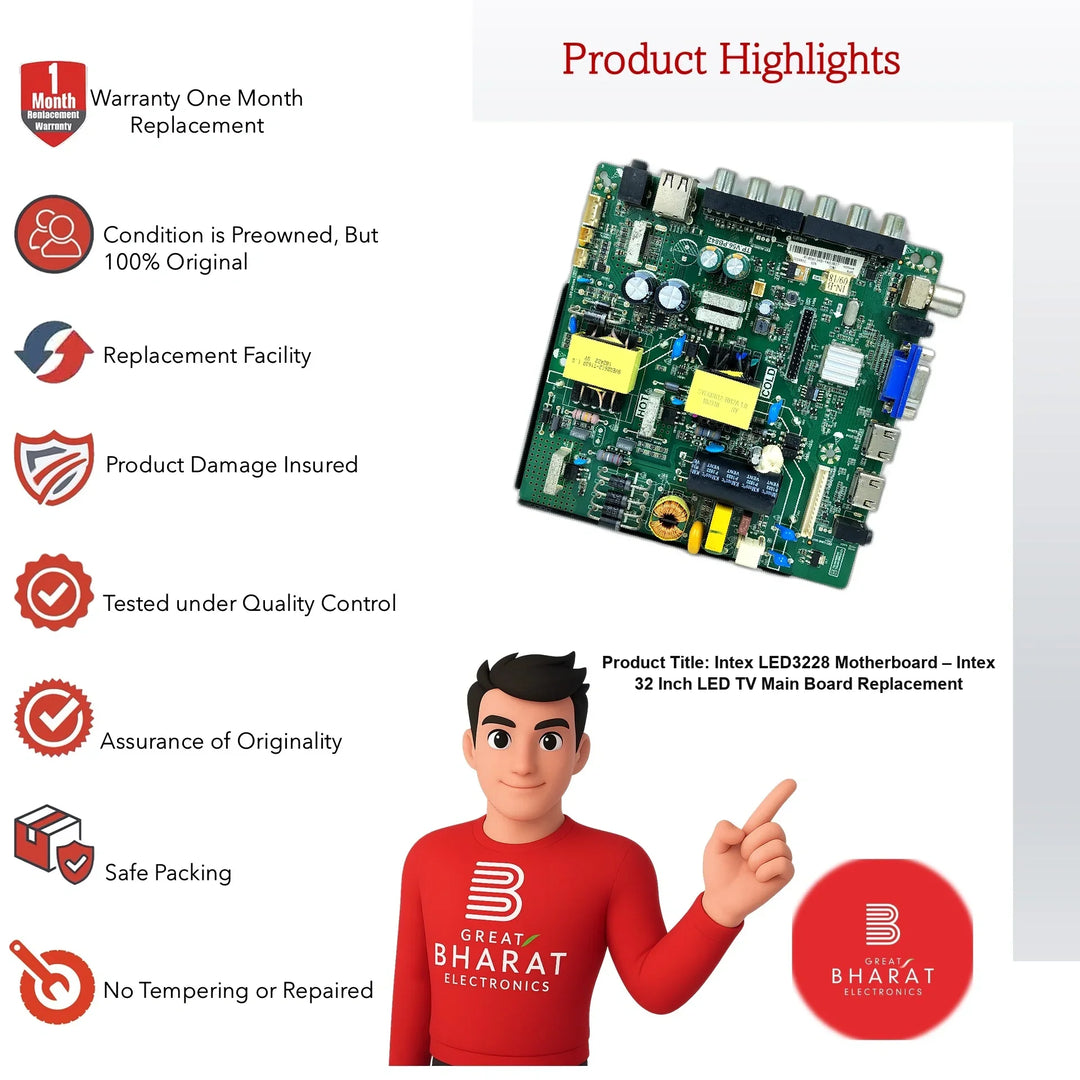 Intex LED3228 Motherboard – Intex 32 Inch LED TV Main Board Replacement - Great Bharat Electronics