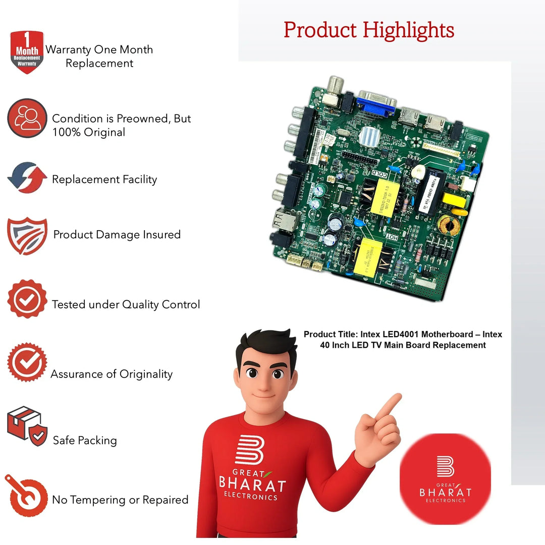 Intex LED4001 Motherboard – Intex 40 Inch LED TV Main Board Replacement - Great Bharat Electronics
