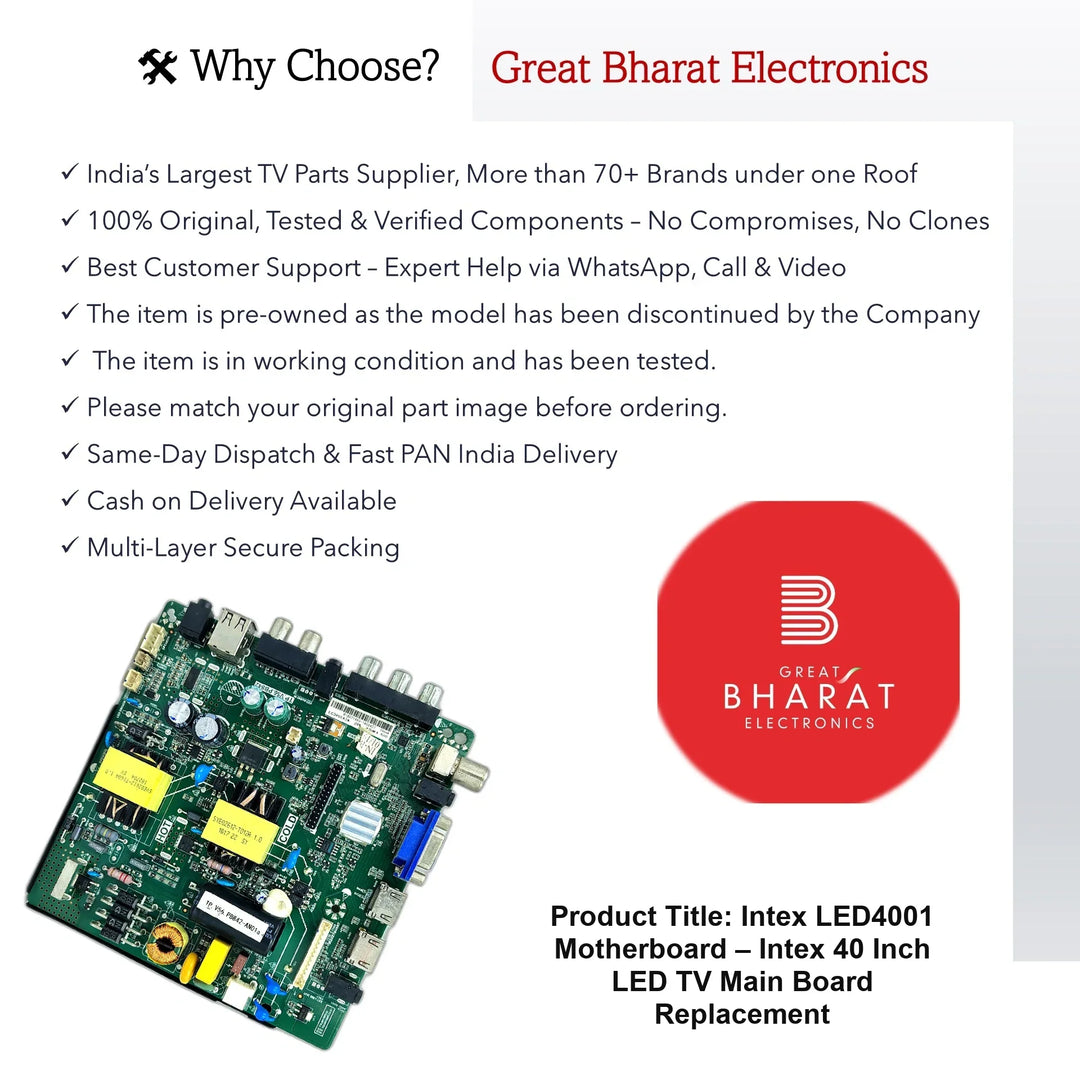 Intex LED4001 Motherboard – Intex 40 Inch LED TV Main Board Replacement - Great Bharat Electronics