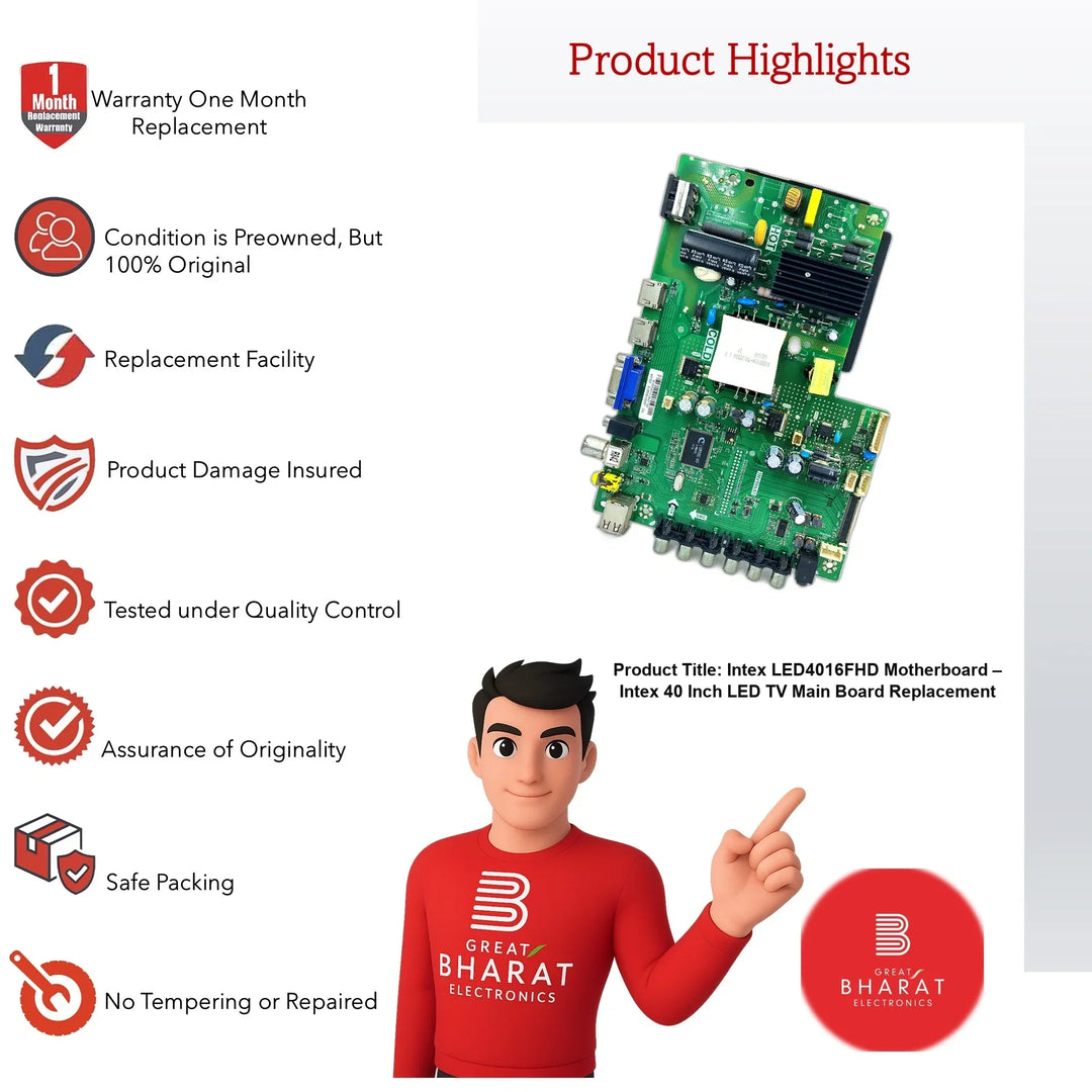 Intex LED4016FHD Motherboard – Intex 40 Inch LED TV Main Board Replacement - Great Bharat Electronics