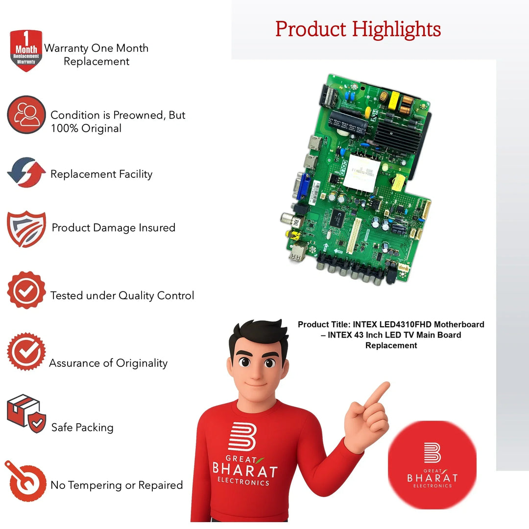 Intex LED4310FHD Motherboard – Intex 43 Inch LED TV Main Board Replacement - Great Bharat Electronics