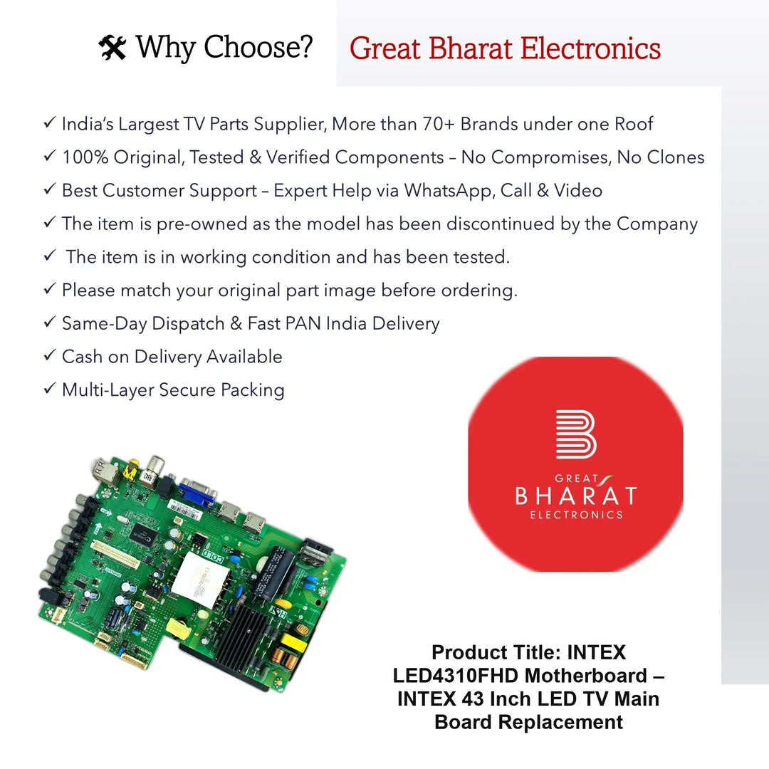 Intex LED4310FHD Motherboard – Intex 43 Inch LED TV Main Board Replacement - Great Bharat Electronics