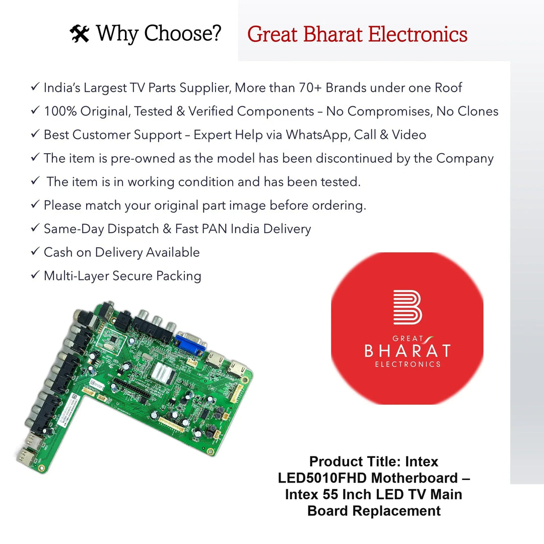 Intex LED5010FHD Motherboard – Intex 55 Inch LED TV Main Board Replacement - Great Bharat Electronics