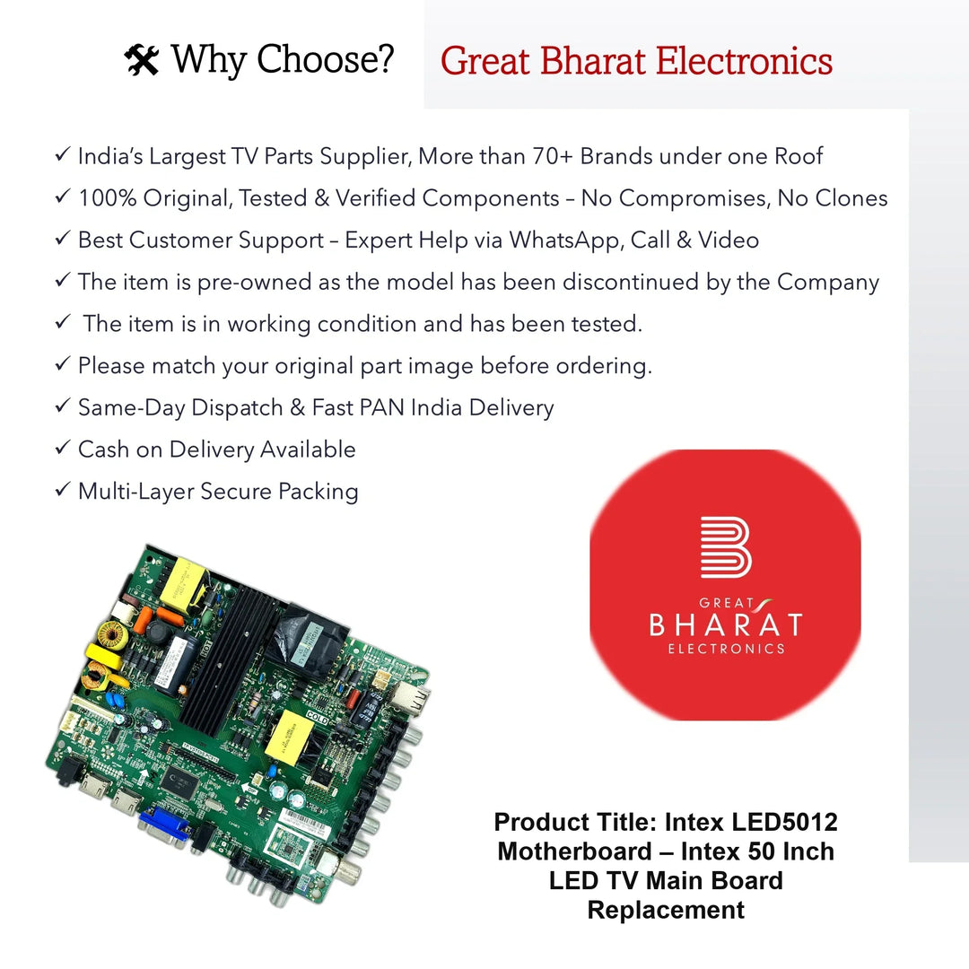 Intex LED5012 Motherboard – Intex 50 Inch LED TV Main Board Replacement - Great Bharat Electronics