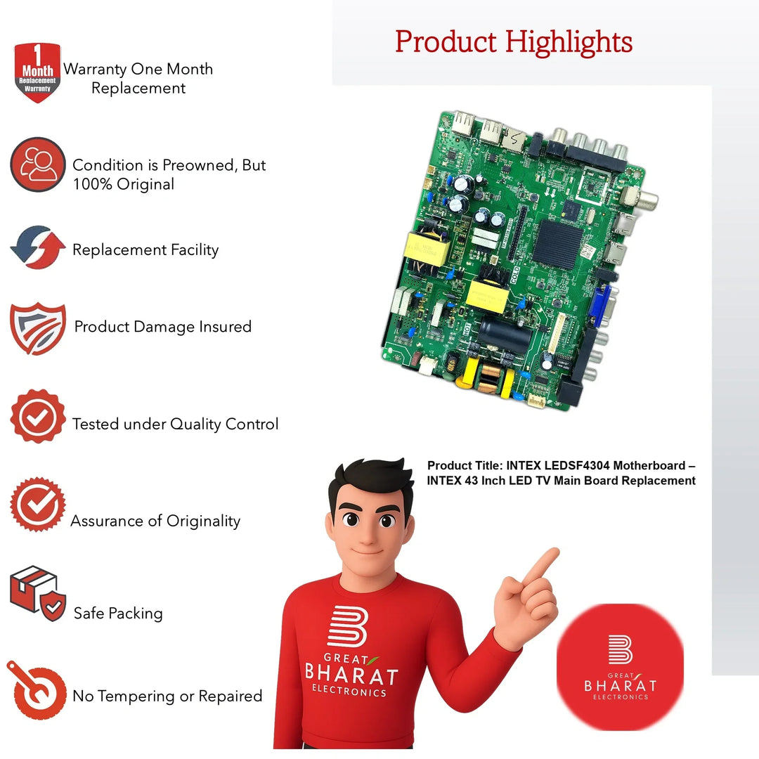 Intex LEDSF4304 Motherboard – Intex 43 Inch LED TV Main Board Replacement - Great Bharat Electronics