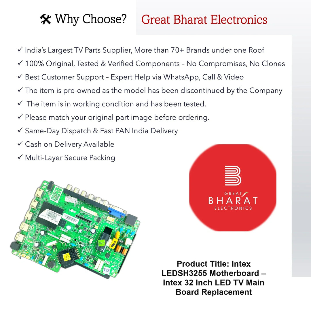 Intex LEDSH3255 Motherboard – Intex 32 Inch LED TV Main Board Replacement - Great Bharat Electronics