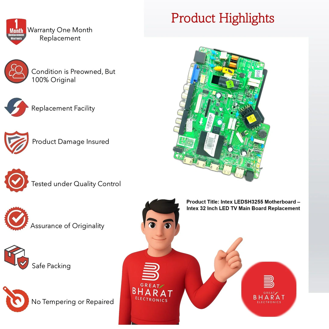 Intex LEDSH3255 Motherboard – Intex 32 Inch LED TV Main Board Replacement - Great Bharat Electronics