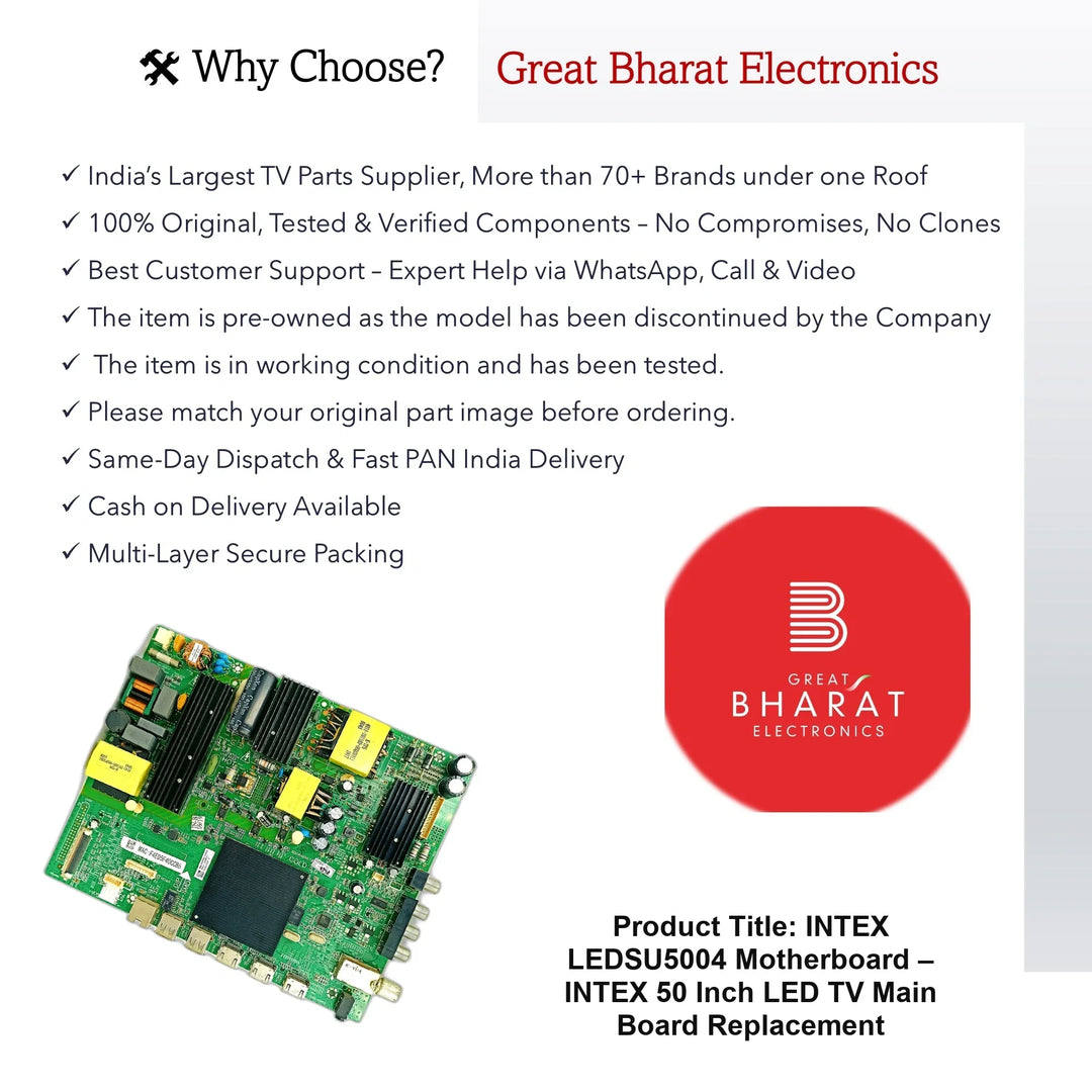 Intex LEDSU5004 Motherboard – Intex 50 Inch LED TV Main Board Replacement - Great Bharat Electronics