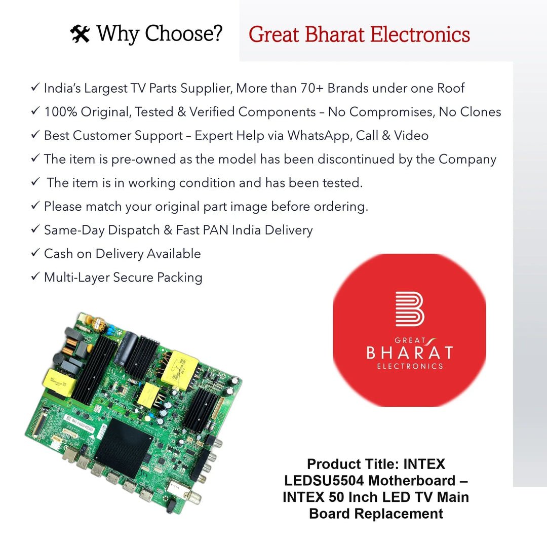 Intex LEDSU5504 Motherboard – Intex 50 Inch LED TV Main Board Replacement - Great Bharat Electronics